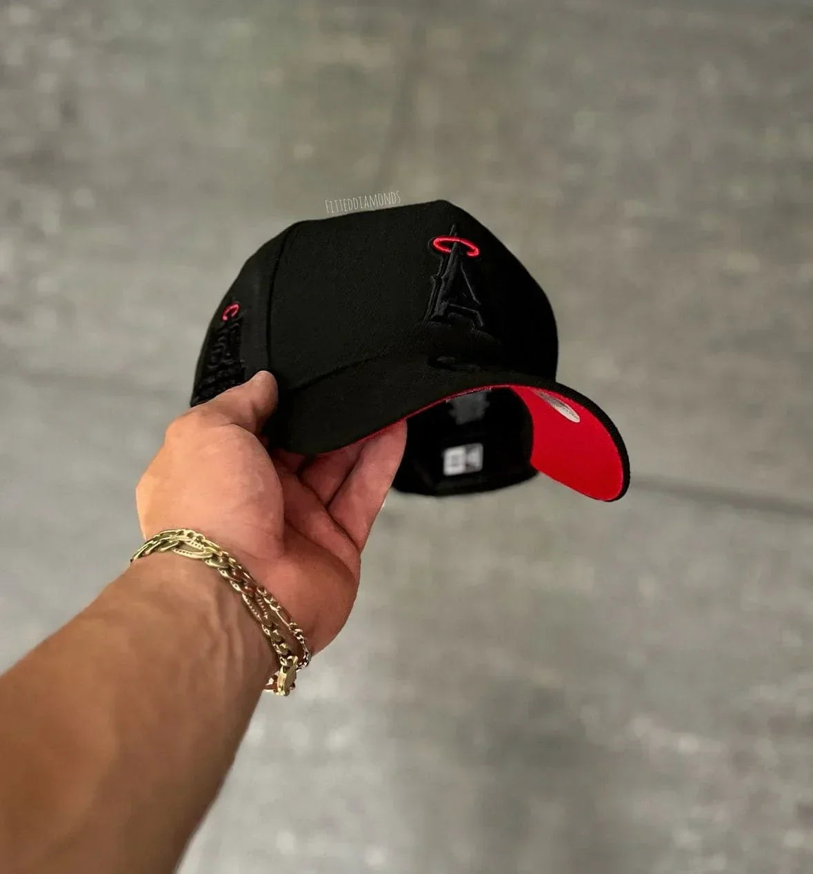Black Red Los Angeles Angels 50th Anniversary fitted hat, view 7