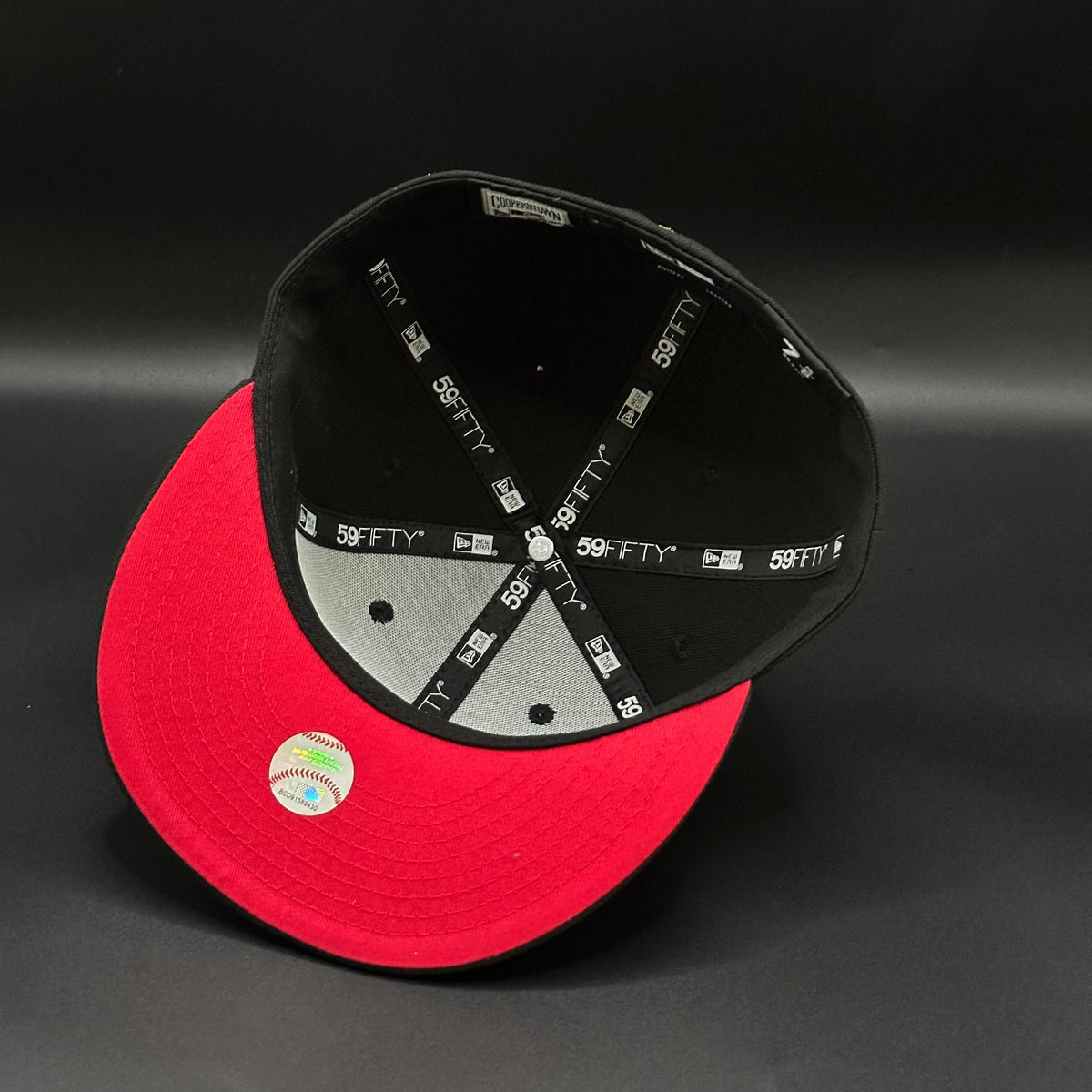 Black Red Upside Down A Los Angeles Angels 50th Anniversary fitted hat, view 5