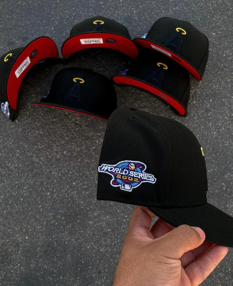 Black Red Los Angeles Angels 2002 World Series Fitted Hat - view 7