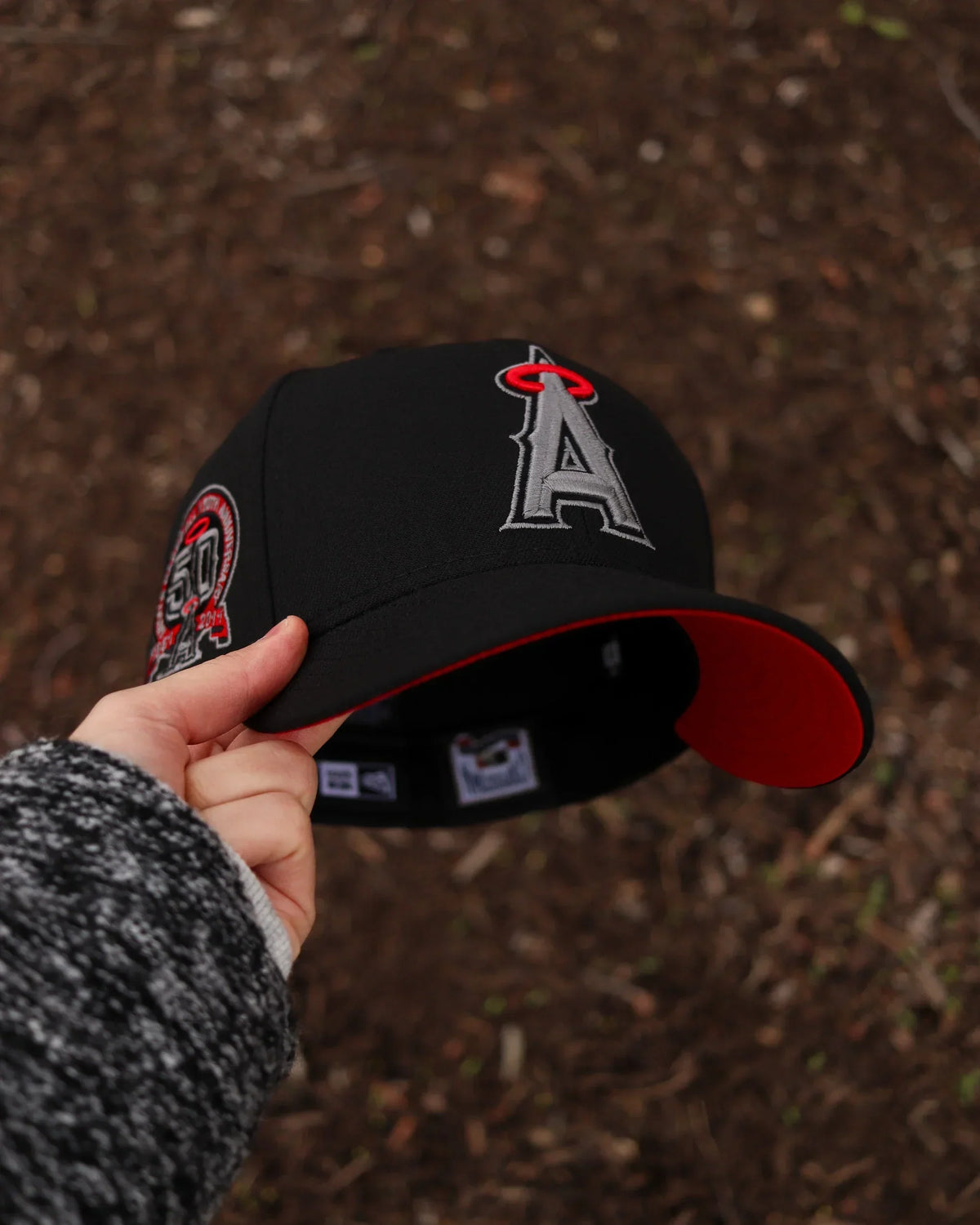 Black Gray Los Angeles Angels 50th Anniversary fitted hat, view 7