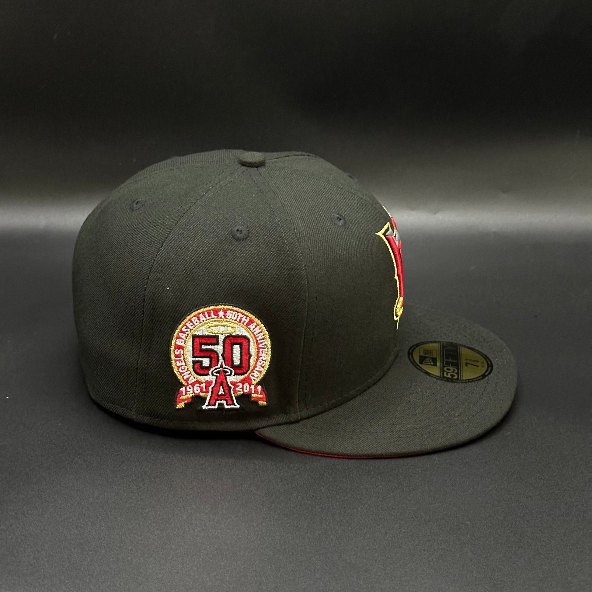 Black Red Upside Down A Los Angeles Angels 50th Anniversary Fitted Cap - view 2