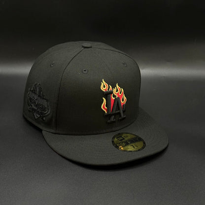 All Black Red LA Dodgers Flames 40th Anniversary Fitted