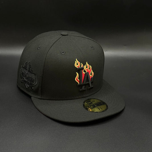 All Black Red LA Dodgers Flames 40th Anniversary Fitted