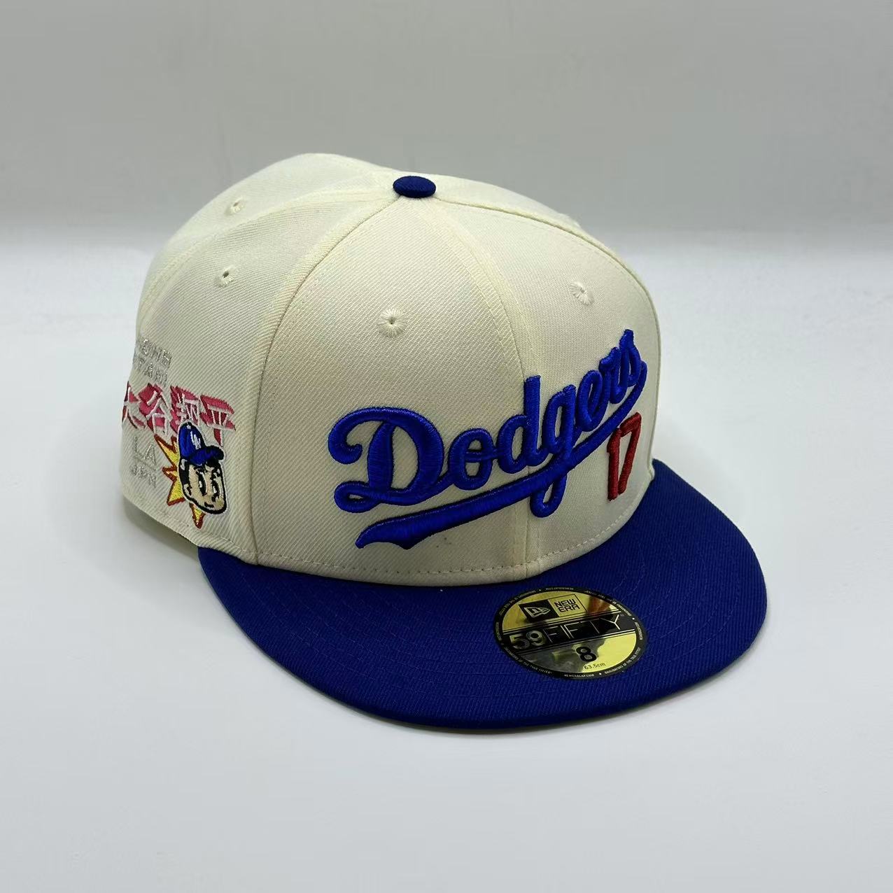 White Blue Los Angeles Dodgers Shohei Ohtani Cartoon Fitted Hat Cap