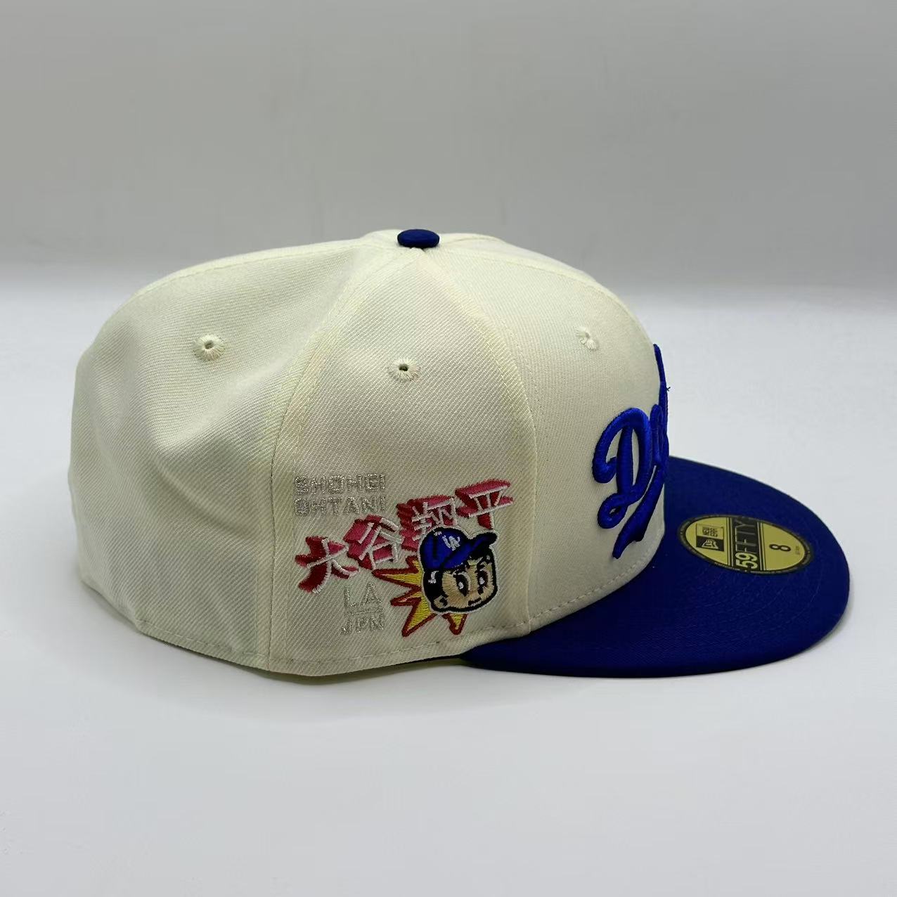 White Blue Los Angeles Dodgers Shohei Ohtani Cartoon Fitted Hat Cap