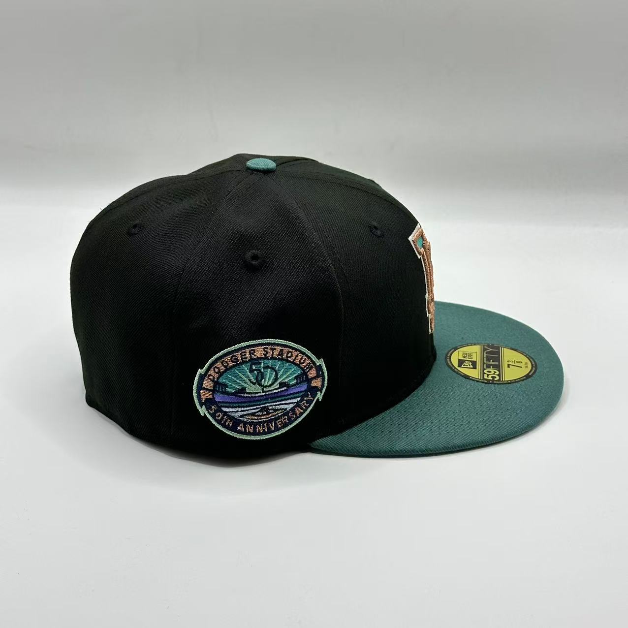 Black Green Los Angeles Dodgers 50TH Anniversary SP Fitted Hat Fitted Cap - view 2