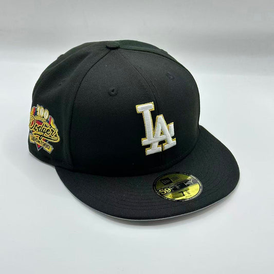 Black Los Angeles Dodgers 100th Anniversary Fitted Hat Cap