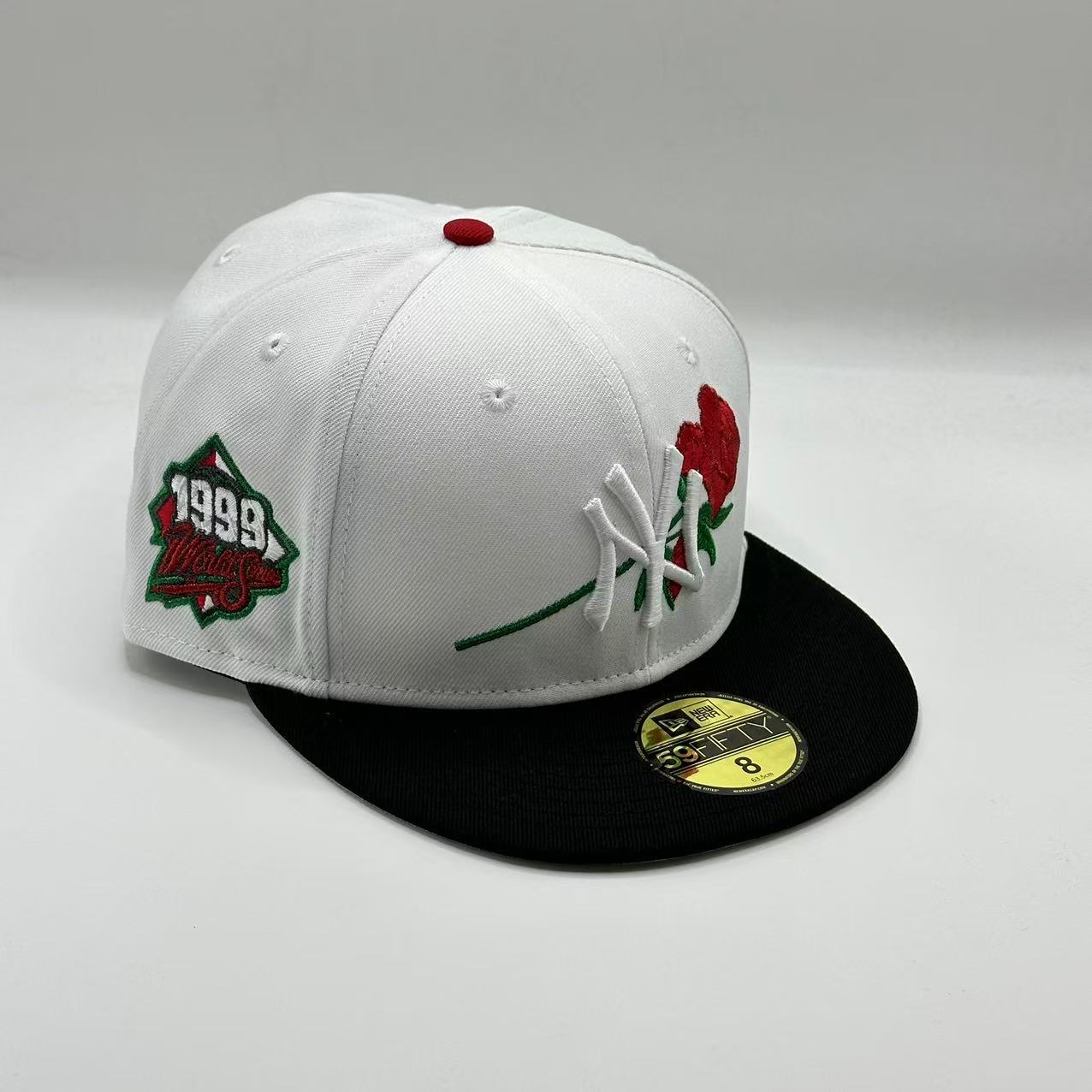 White Black Flowery New York Yankees World Series 1999 SP Fitted Hat Fitted Cap