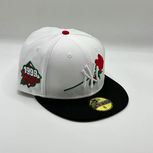 White Black Rose New York Yankees World Series 1999 SP Fitted Hat Fitted Cap