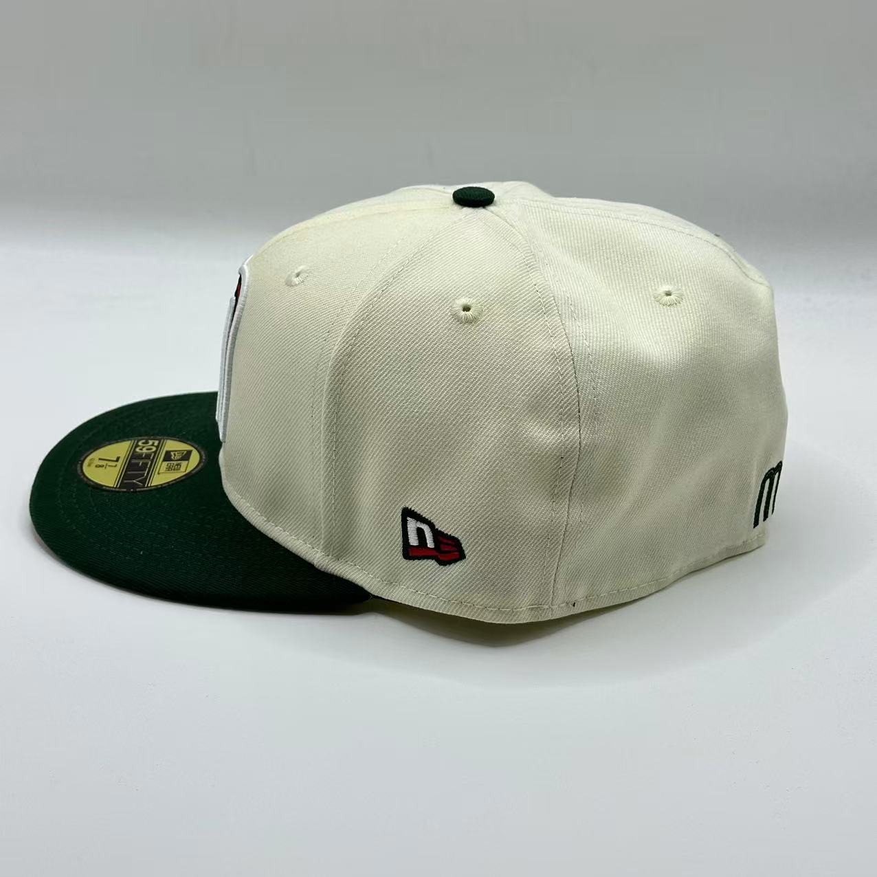 White Green Mexico Fitted Hat Fitted Cap
