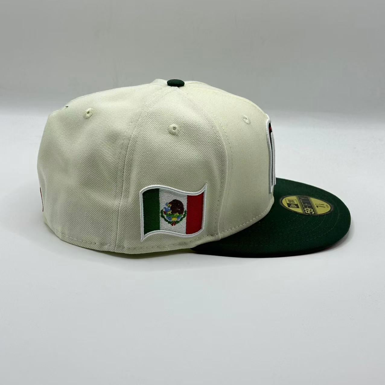 White Green Mexico Fitted Hat Fitted Cap