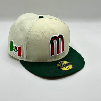 White Green Mexico Fitted Hat Fitted Cap