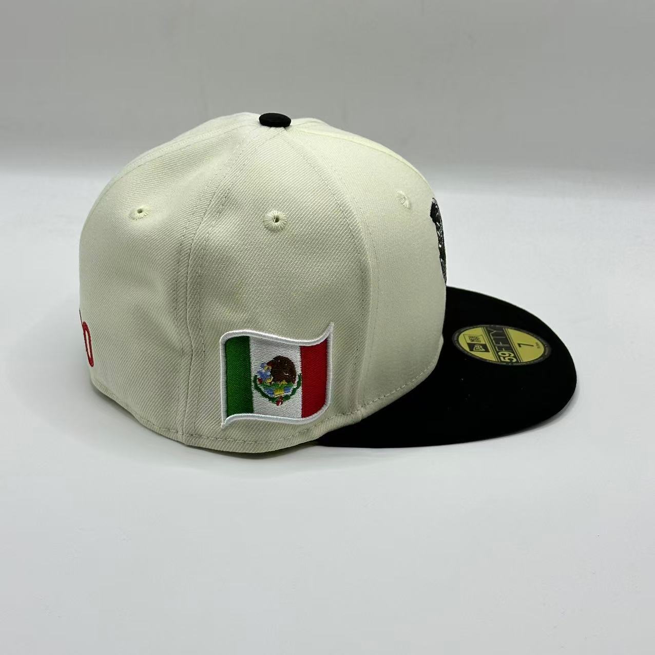 White Black Mexico With Bird Fitted Hat Fitted Cap - view 2