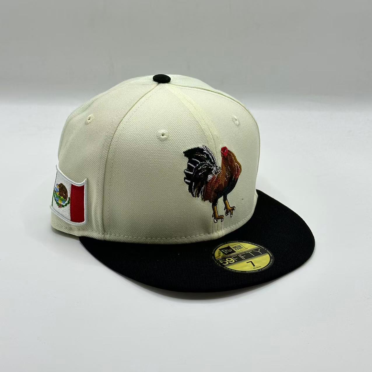 White Black Mexico With Bird Fitted Hat Fitted Cap