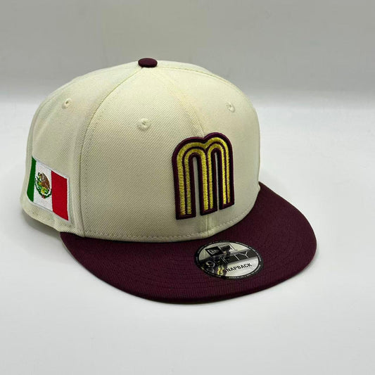 White Maroon with Mexico Flag Snapback