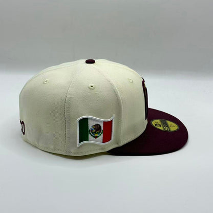White Maroon with Mexico Flag Fitted Cap
