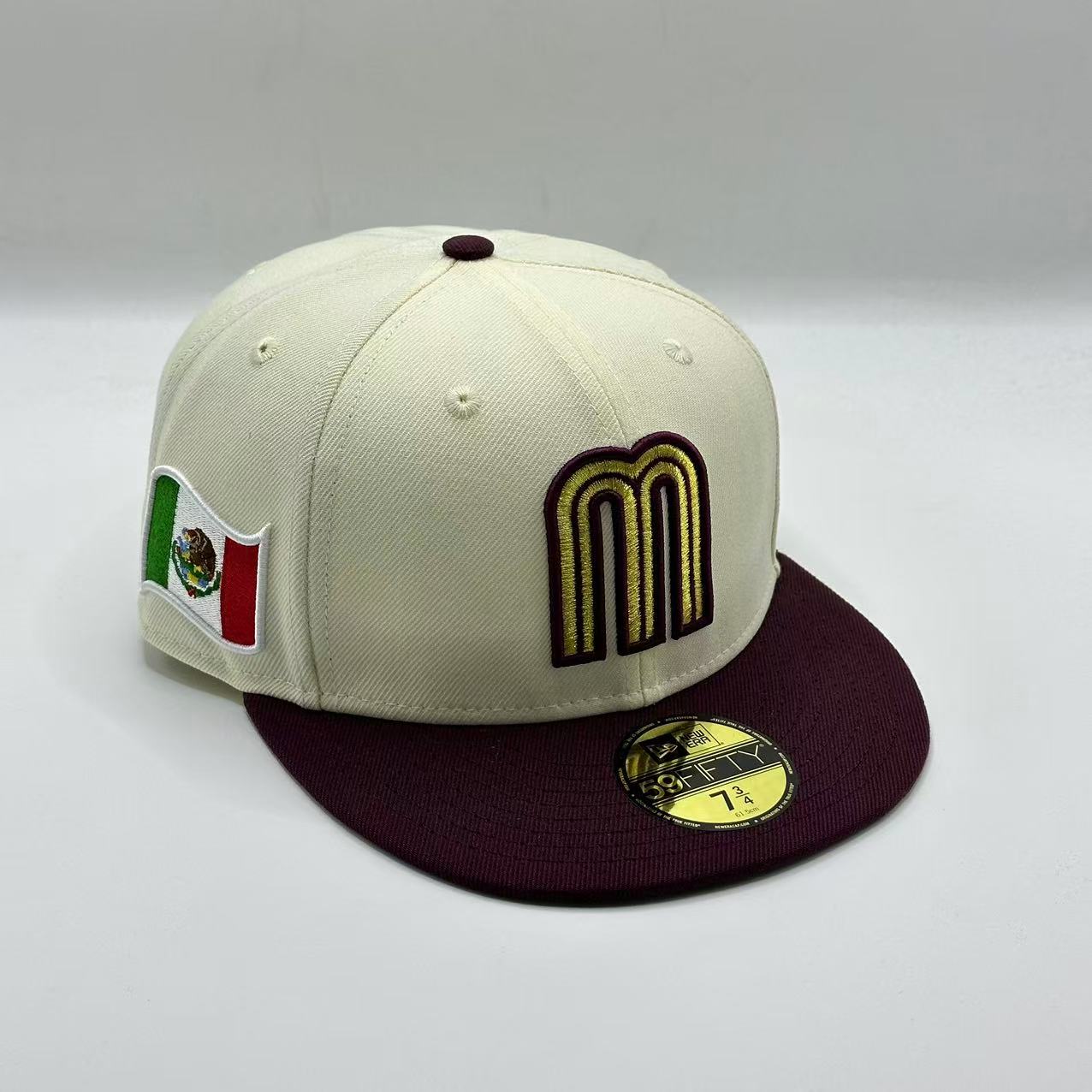 White Maroon with Mexico Flag Fitted Cap