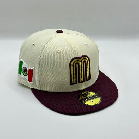 White Maroon with Mexico Flag Fitted Cap