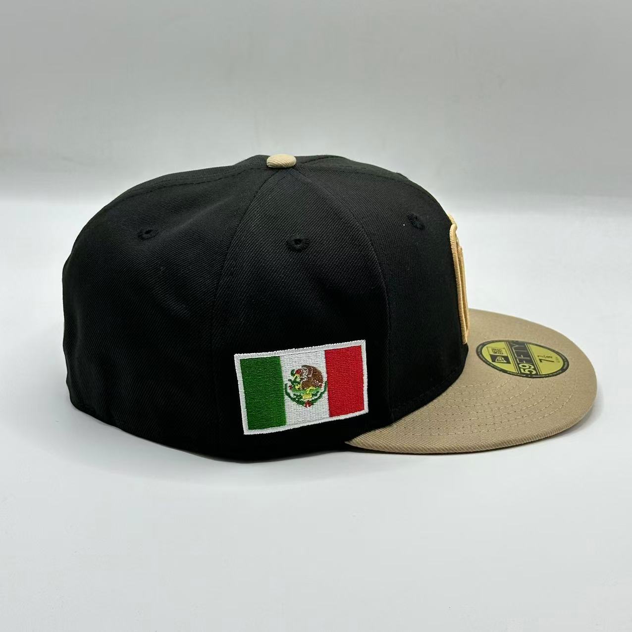 Black Brown Mexico Flag Fitted Hat Fitted Cap