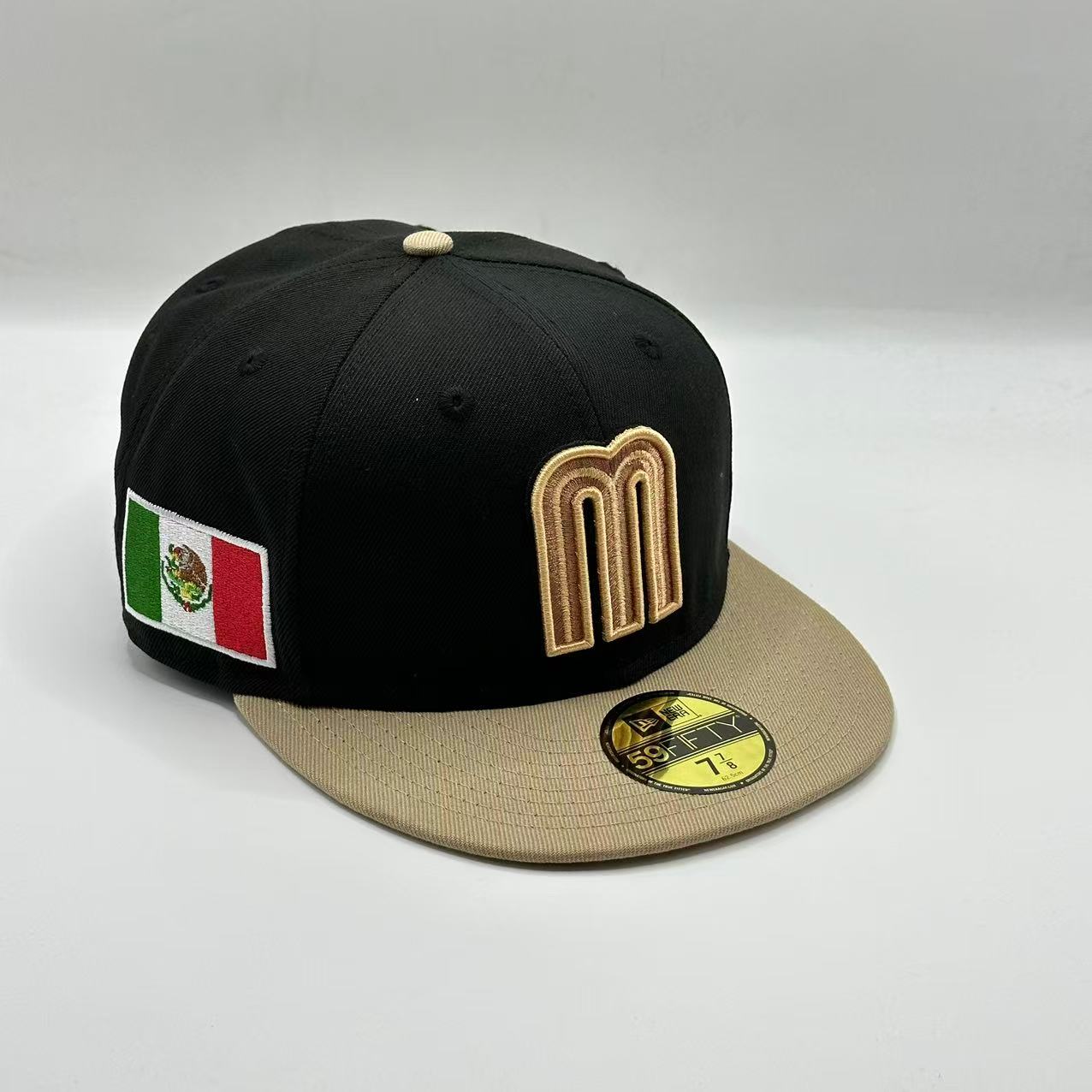 Black Brown Mexico Flag Fitted Hat Fitted Cap
