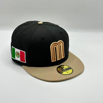 Black Brown Mexico Flag Fitted Hat Fitted Cap