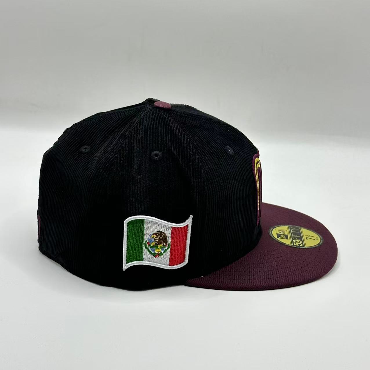 Black Purple Mexico Flag Fitted Hat Fitted Cap