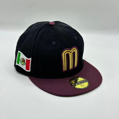 Black Purple Mexico Flag Fitted Hat Fitted Cap
