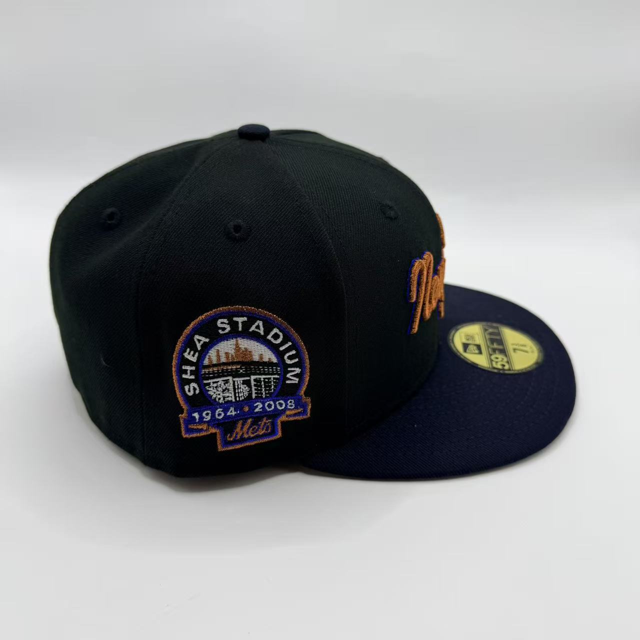 Black Navy New York Mets Shea Stadium Patch Script New Era Fitted Hat Cap - view 2