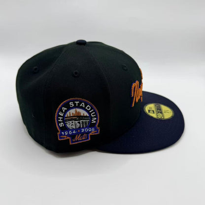 Black Navy New York Mets Shea Stadium Patch Script New Era Fitted Hat Cap - view 2
