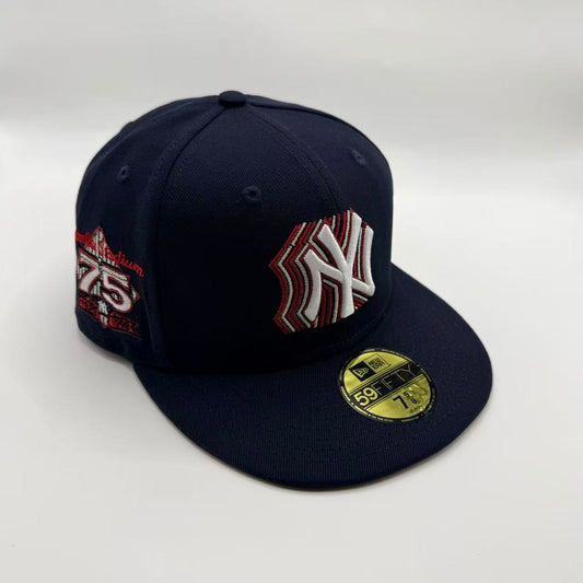 Navy Blue New York Yankees Cascading 75 Years Fitted Hat Cap
