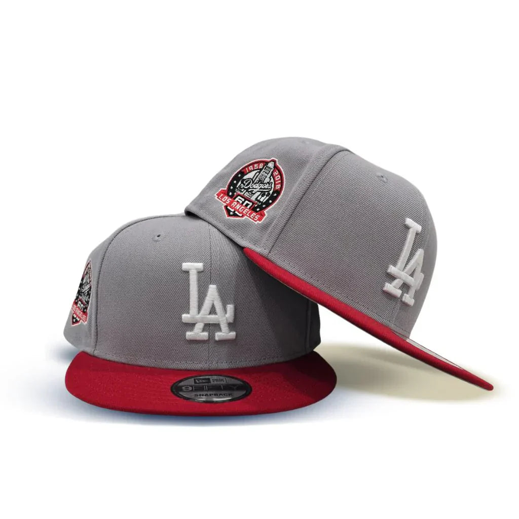 Grey Red Los Angeles LA Dodgers 60th Anniversary Snapback Hat - view 12