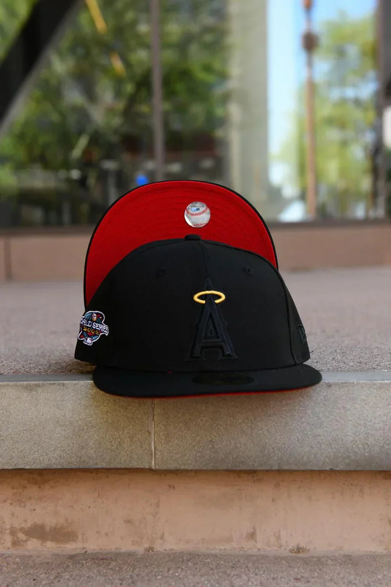 Black Red Los Angeles Angels 2002 World Series Fitted Hat - view 3