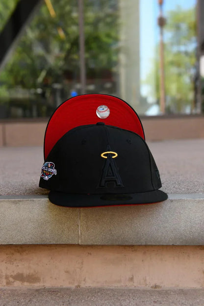 Black Red Los Angeles Angels 2002 World Series Fitted Hat - view 3
