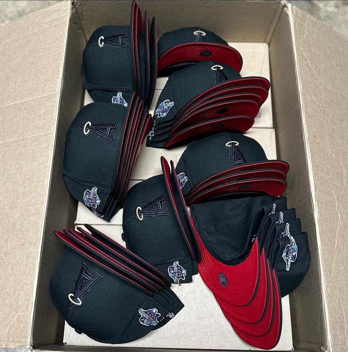 Black Red Los Angeles Angels 2002 World Series Fitted Hat - view 4