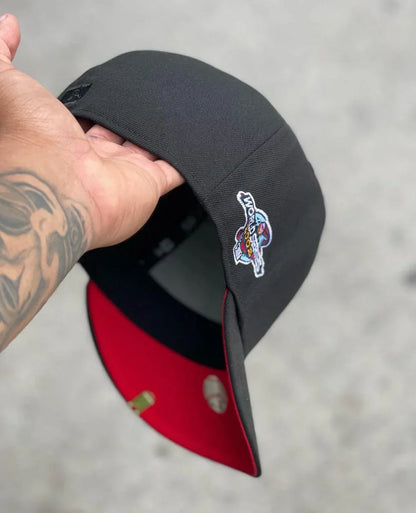Black Red Los Angeles Angels 2002 World Series Fitted Hat - view 6