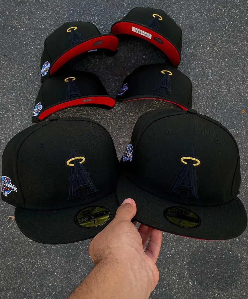 Black Red Los Angeles Angels 2002 World Series Fitted Hat - view 5