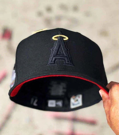 Black Red Los Angeles Angels 2002 World Series Fitted Hat - view 2