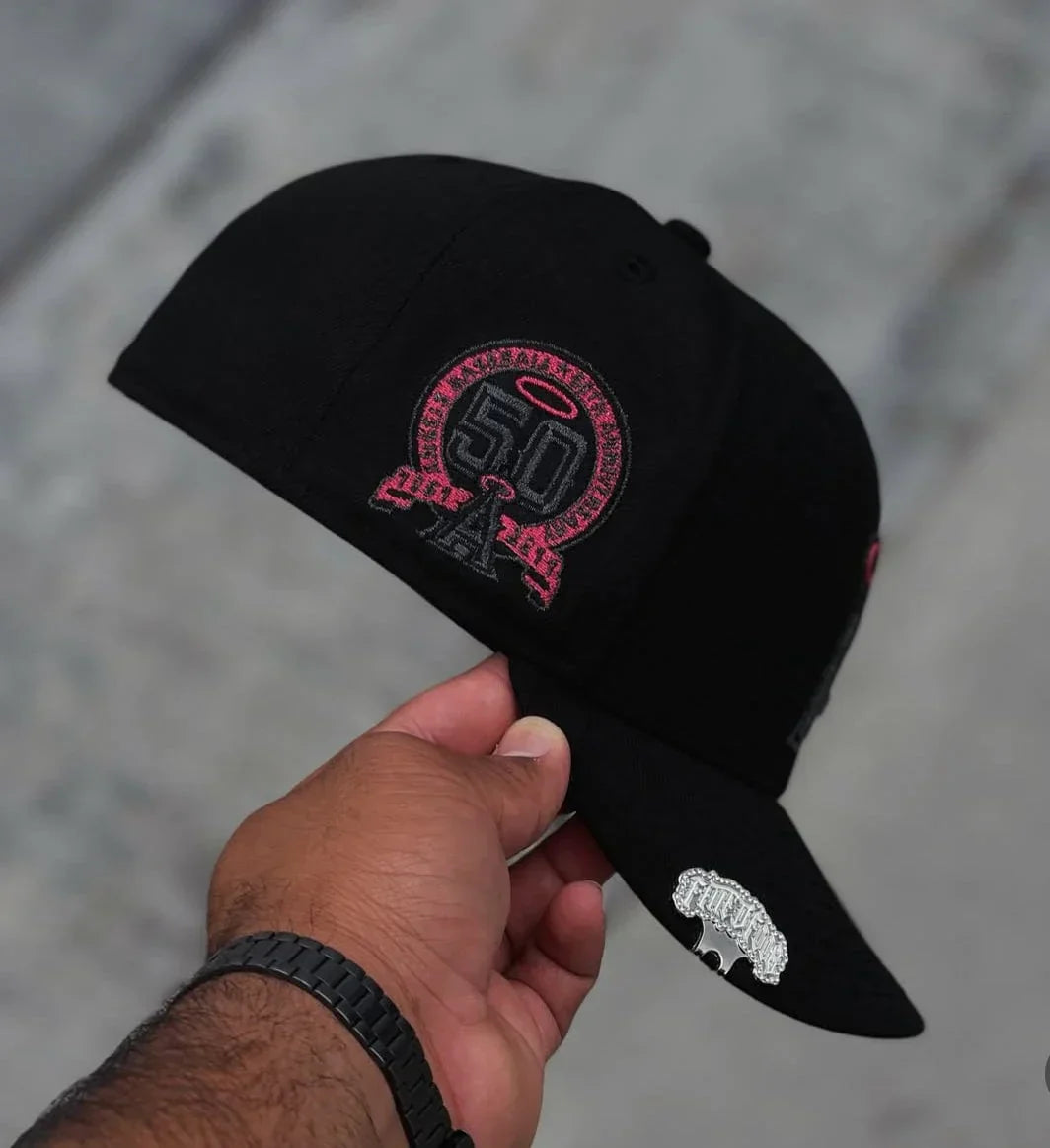 Black Gray Los Angeles Angels 50th Anniversary Fitted Hat - view 5