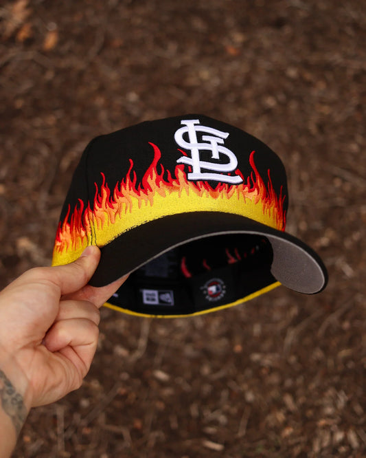 Black St Louis Cardinals Flames Fitted Hat