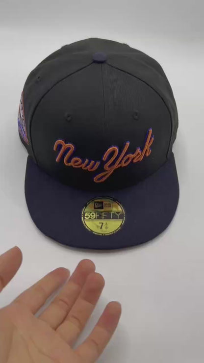 Black Navy New York Mets Shea Stadium Patch Script New Era Fitted Hat Cap