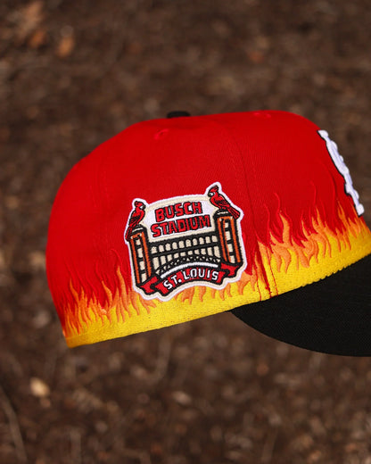 Red St Louis Cardinals Busch Stadium Flames Fitted Hat - view 3