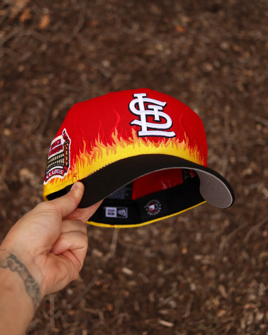 Red St Louis Cardinals Busch Stadium Flames Fitted Hat
