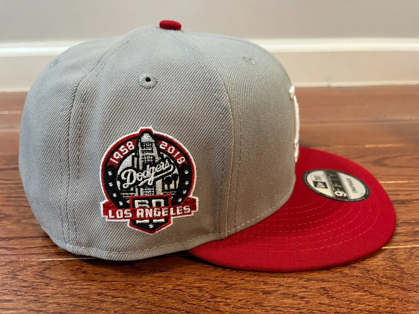 Grey Red Los Angeles LA Dodgers 60th Anniversary Snapback Hat - view 9